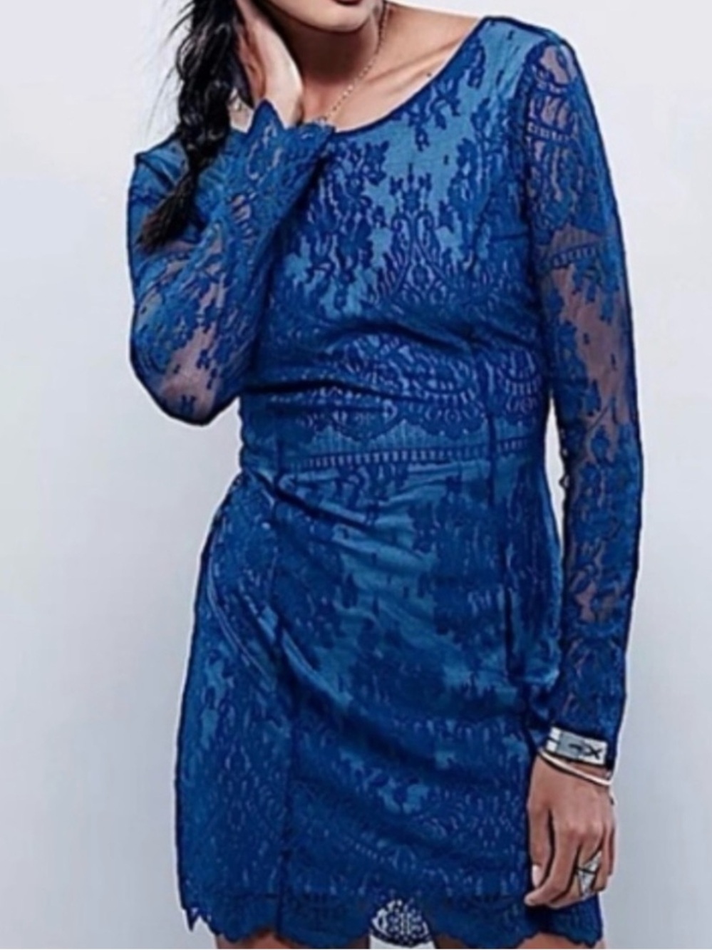 Free People Blue Lace Bodycon Mini Dress Long Sleeve Homecoming Women’s Size XS